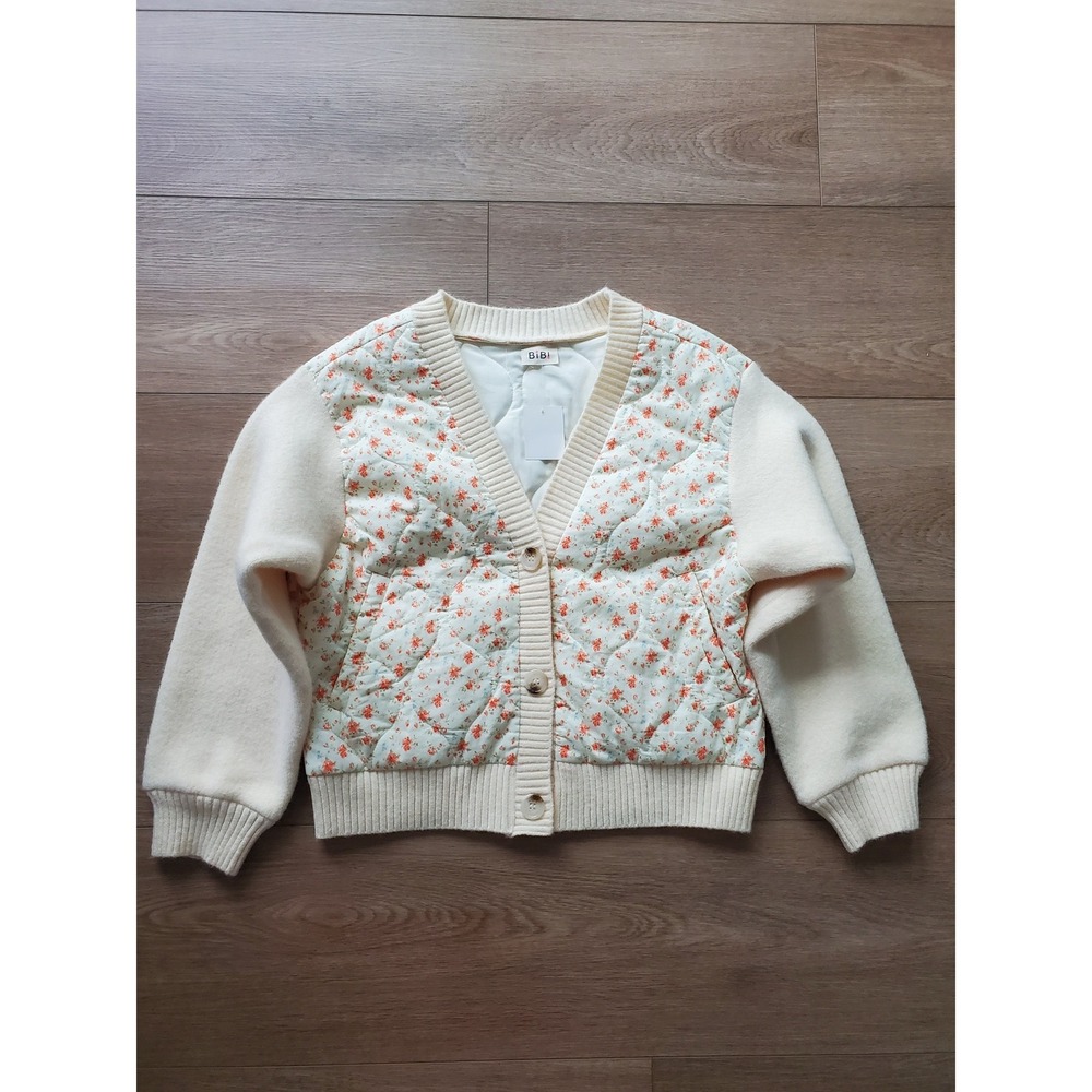 BiBi Cottagecore Quilted Floral Cardigan/Jacket Cream Orange NWT